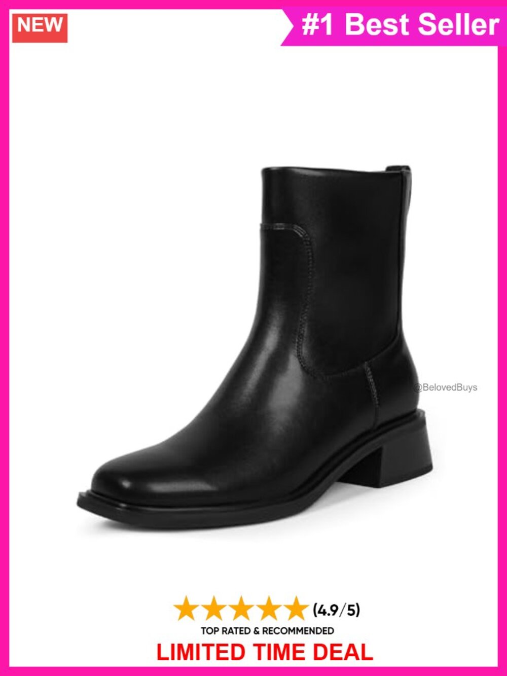 Women's Square Toe Ankle Boots Low Heel Faux Leather Stretch Fit
